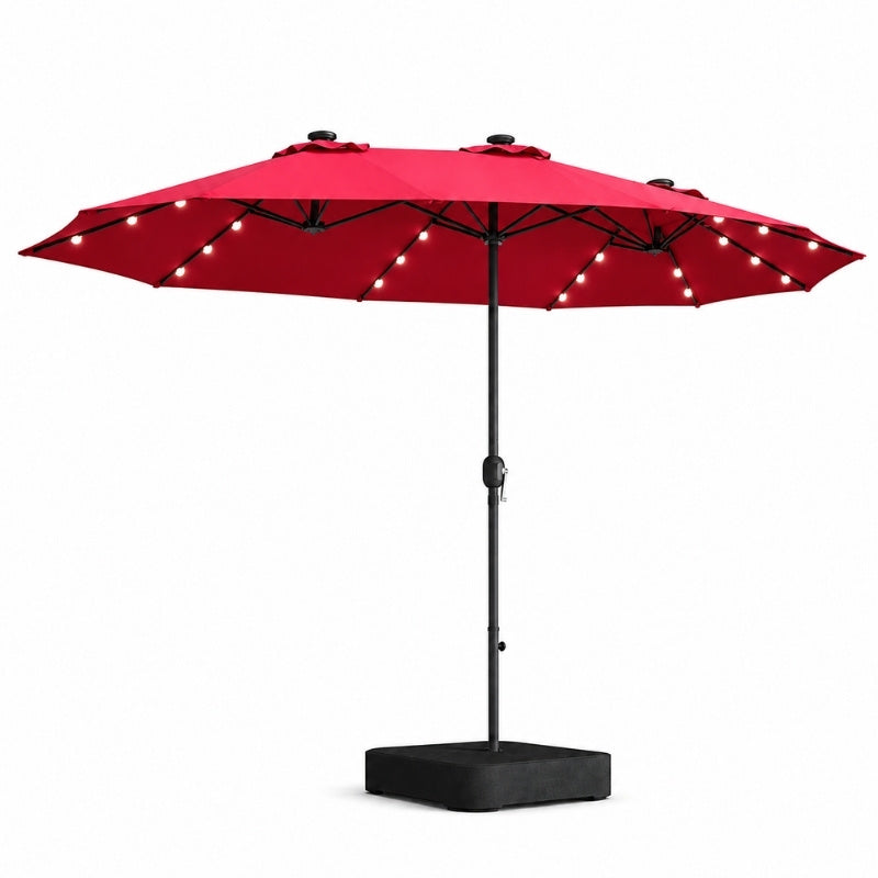 Modernein Double-Sided Patio Umbrella with Solar Light and Base - 15x9 FT