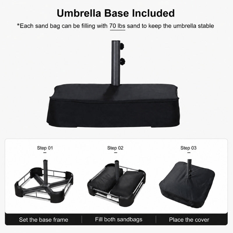 Modernein Double-Sided Patio Umbrella with Solar Light and Base - 15x9 FT